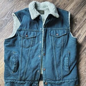 Denim Sherpa Lined Vest Large